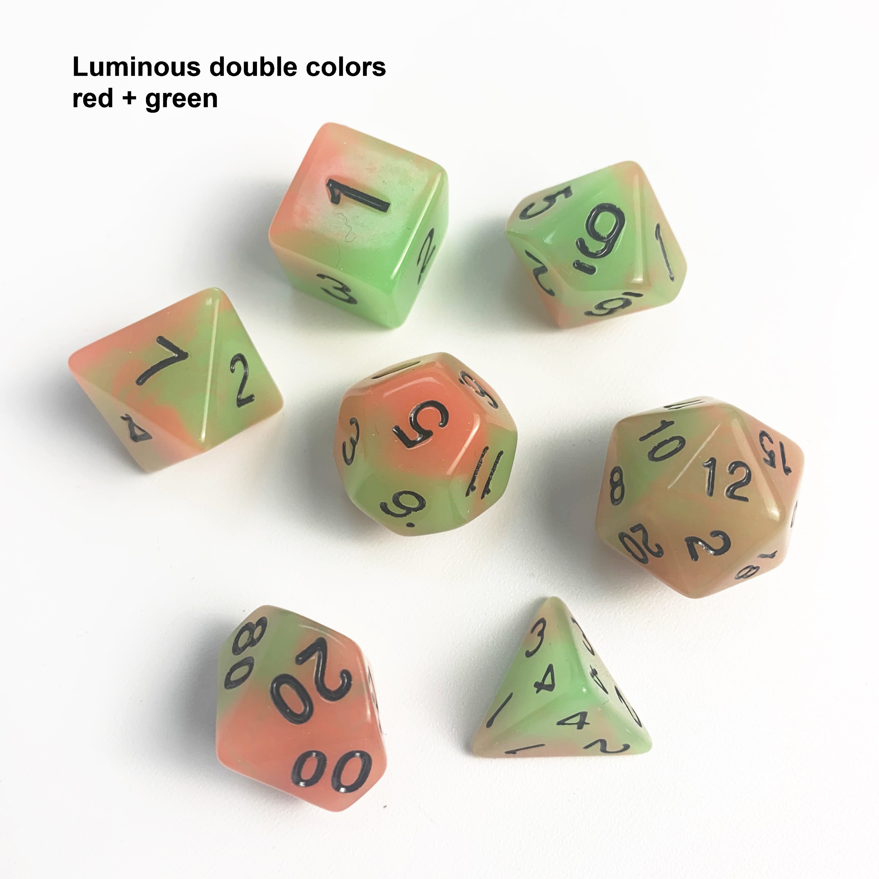 Luminous Fluorescent double colors 7pcs per set PMMA DND TRPG game plastic dices