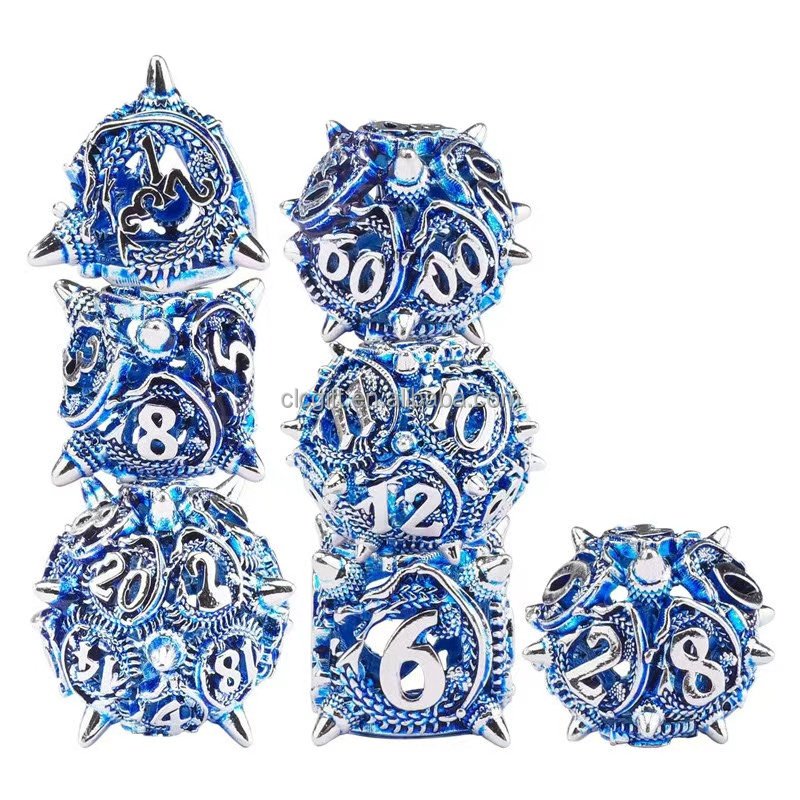 Best 7 Pieces Metal Dragon DND Dice Hollow Polyhedral Dice D20 D12 D10 D% D8 D6 D4 Dice for Dungeons & Dragons RPG Board Games
