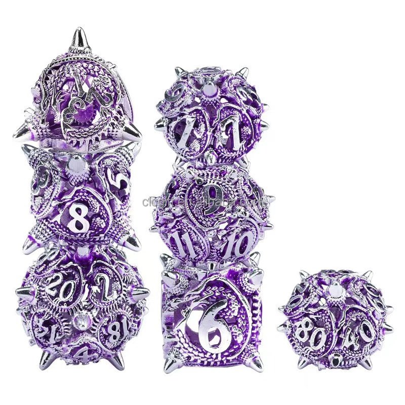 Best 7 Pieces Metal Dragon DND Dice Hollow Polyhedral Dice D20 D12 D10 D% D8 D6 D4 Dice for Dungeons & Dragons RPG Board Games