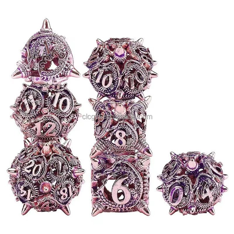Best 7 Pieces Metal Dragon DND Dice Hollow Polyhedral Dice D20 D12 D10 D% D8 D6 D4 Dice for Dungeons & Dragons RPG Board Games