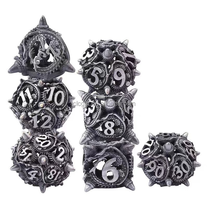 Best 7 Pieces Metal Dragon DND Dice Hollow Polyhedral Dice D20 D12 D10 D% D8 D6 D4 Dice for Dungeons & Dragons RPG Board Games