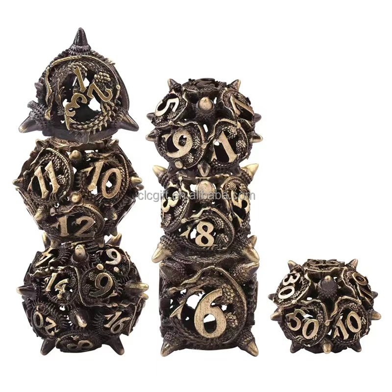 Best 7 Pieces Metal Dragon DND Dice Hollow Polyhedral Dice D20 D12 D10 D% D8 D6 D4 Dice for Dungeons & Dragons RPG Board Games