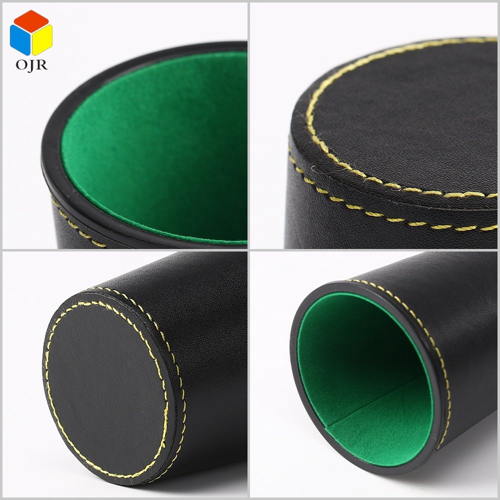 Personalized Cylindrical Stacking Cups Set Round Pu Leather High Quality Dice Cup For Backgammon Games