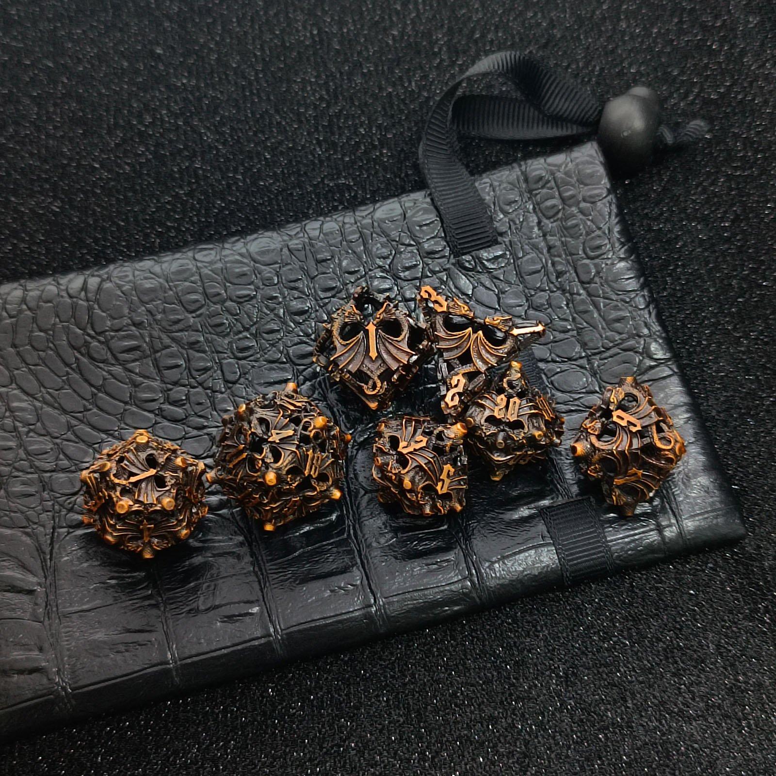 Polyhedral Double Dragon Skeleton Gold Custom Dice Tabletop Games Instructional Dice Accessories Skeleton Dice Sets