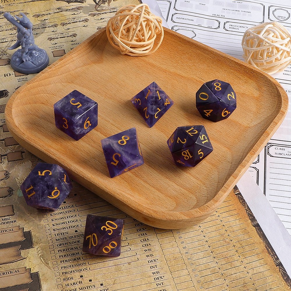 Suitable For Dungeons And Dragons Role-playing Games RPG Natural Stone Dice DND Gem Amethyst Dice Set