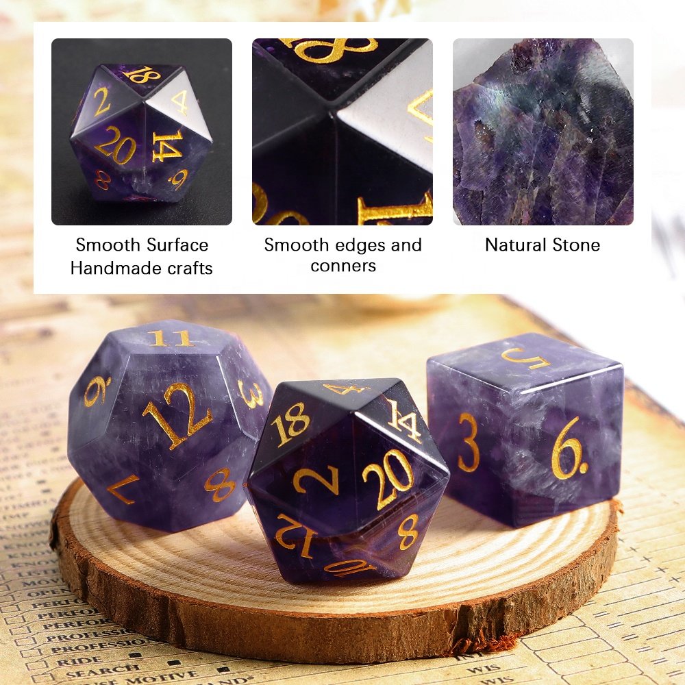 Suitable For Dungeons And Dragons Role-playing Games RPG Natural Stone Dice DND Gem Amethyst Dice Set