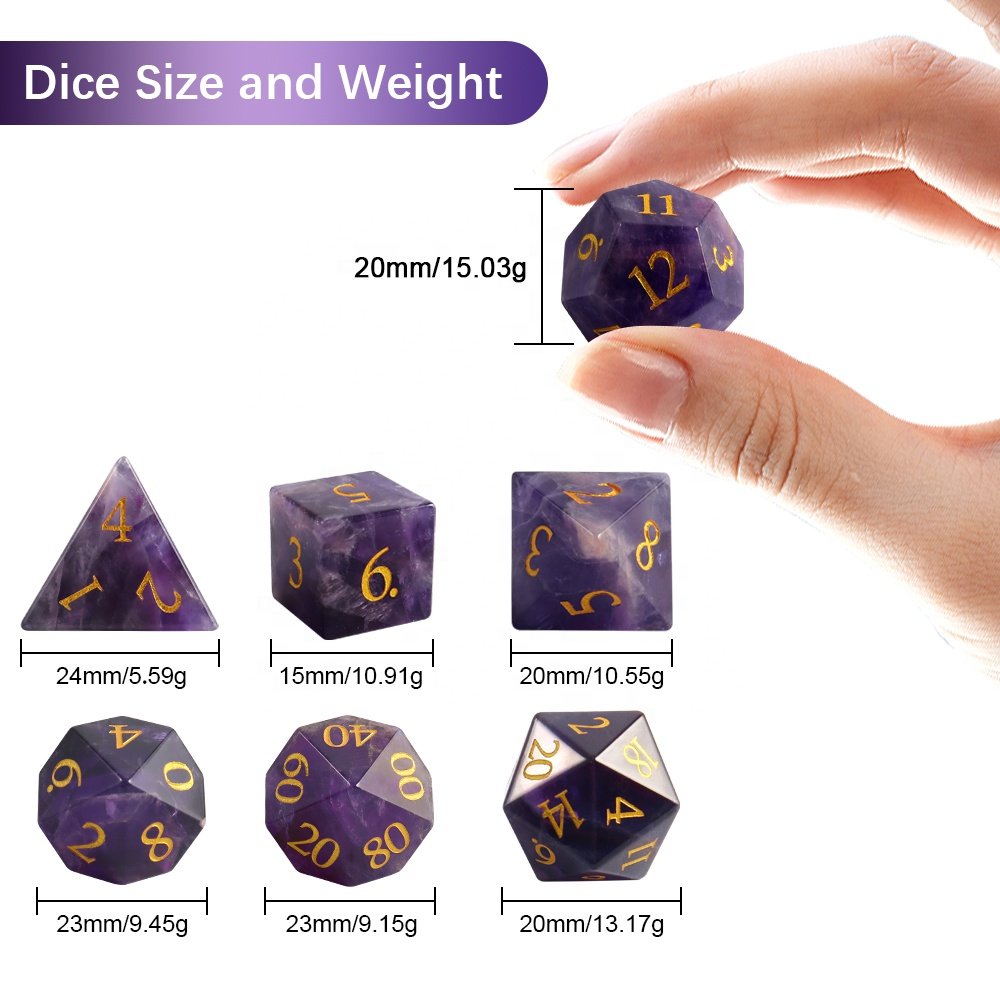 Suitable For Dungeons And Dragons Role-playing Games RPG Natural Stone Dice DND Gem Amethyst Dice Set