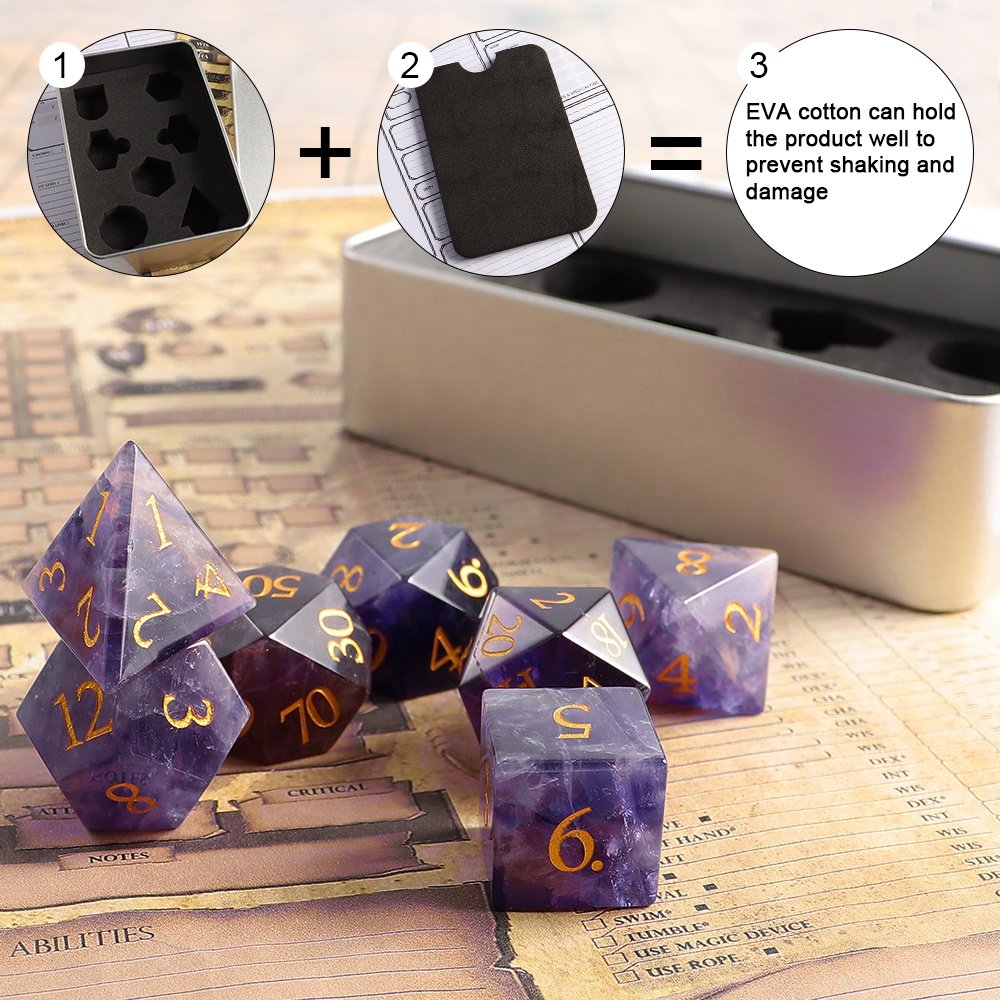 Suitable For Dungeons And Dragons Role-playing Games RPG Natural Stone Dice DND Gem Amethyst Dice Set