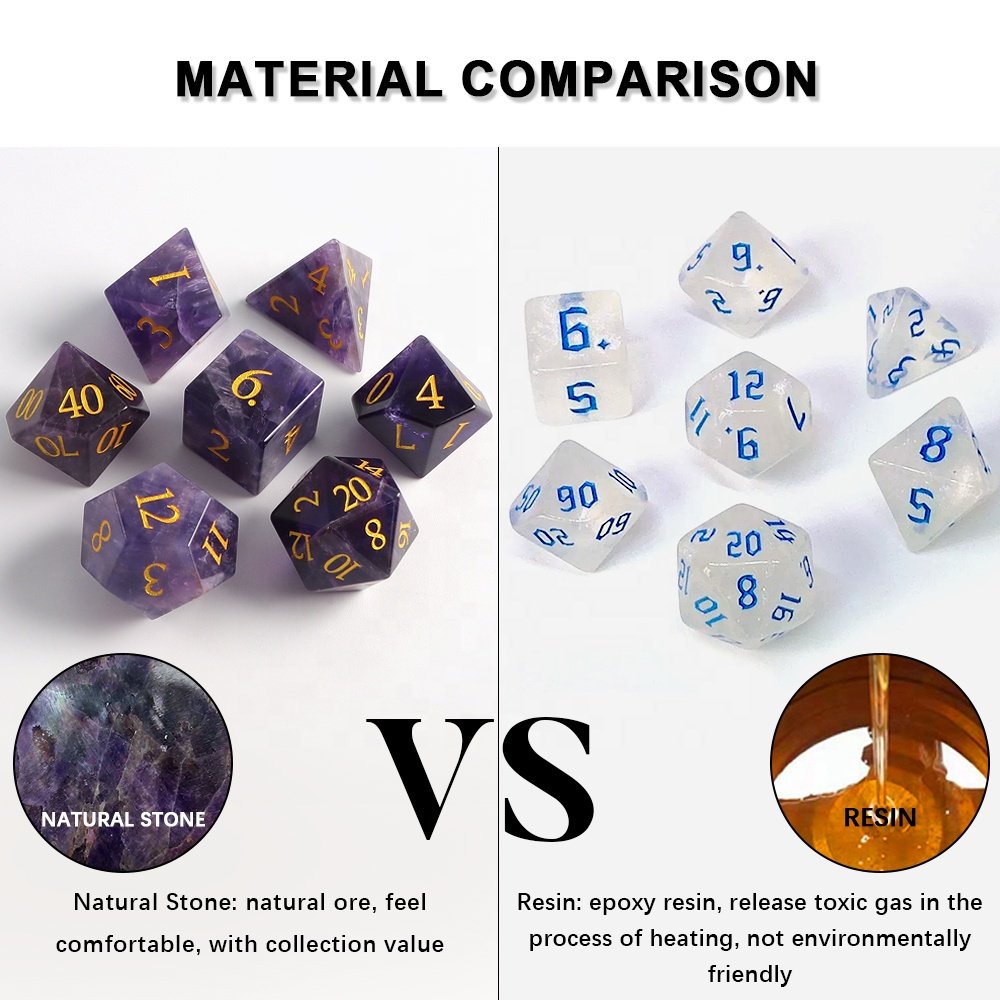 Suitable For Dungeons And Dragons Role-playing Games RPG Natural Stone Dice DND Gem Amethyst Dice Set