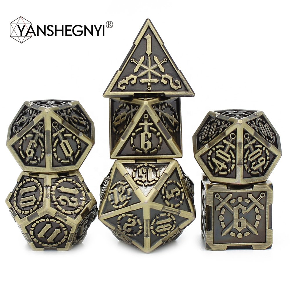 Super September 7pcs Metal Dungeons and Dragons RPG Dice Sets Polyhedral 16mm Board Game Swords D&D DND Metal Dice