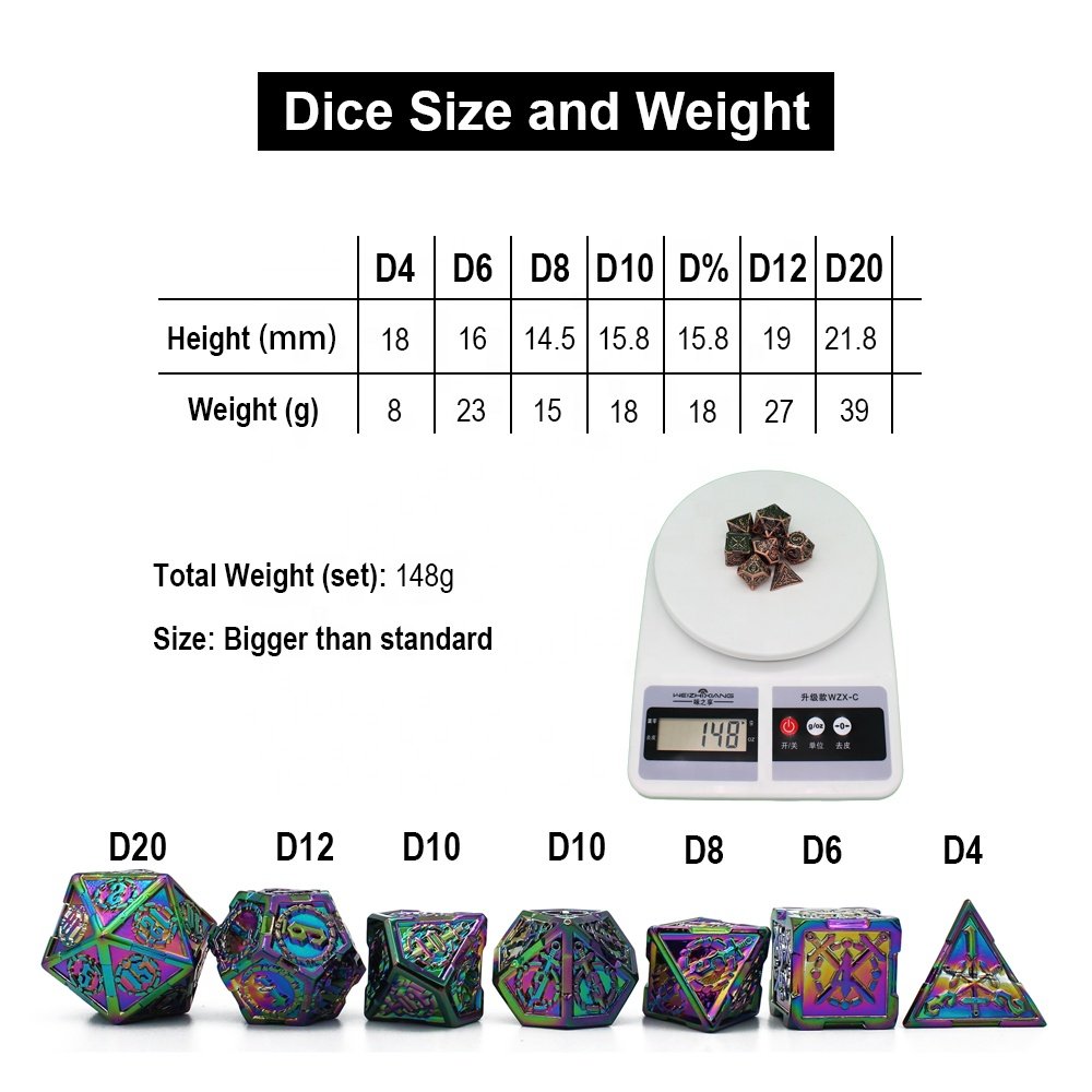 Super September 7pcs Metal Dungeons and Dragons RPG Dice Sets Polyhedral 16mm Board Game Swords D&D DND Metal Dice