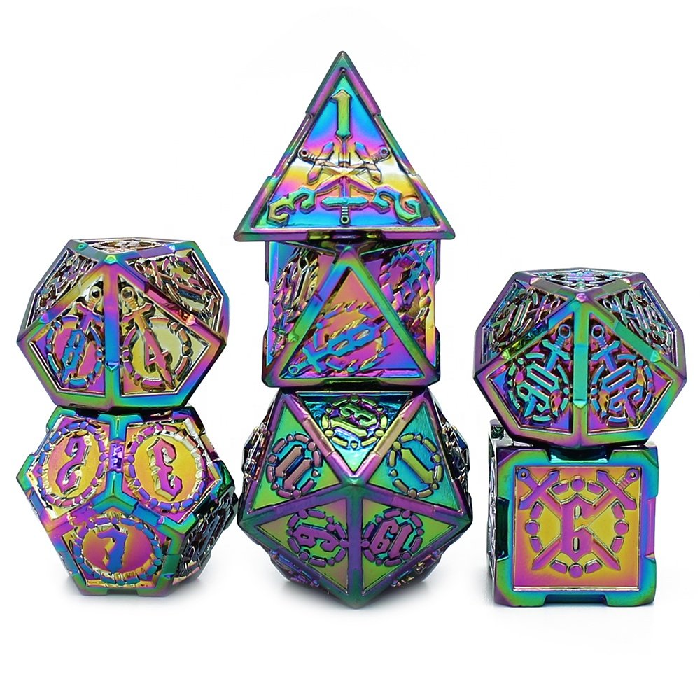 Super September 7pcs Metal Dungeons and Dragons RPG Dice Sets Polyhedral 16mm Board Game Swords D&D DND Metal Dice