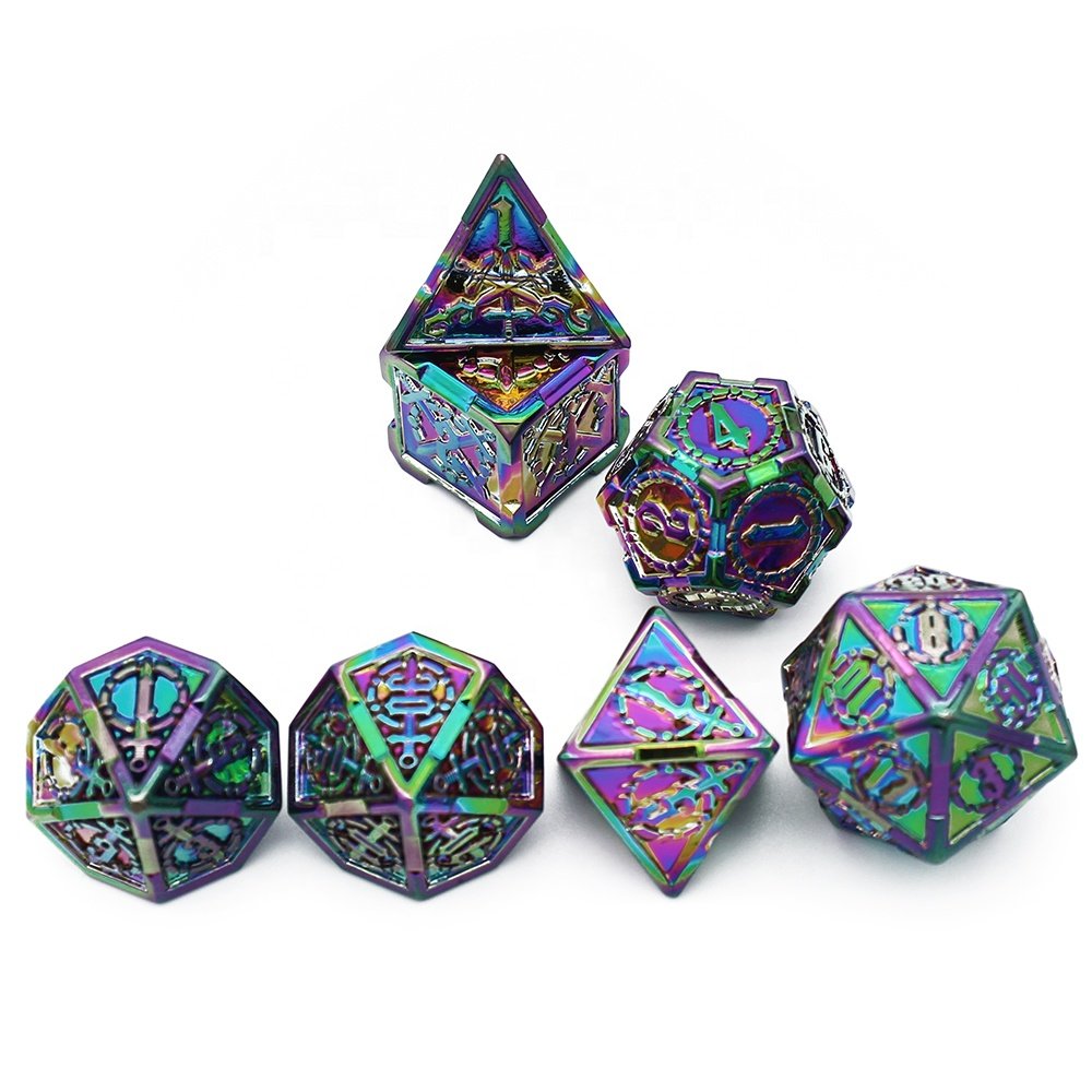 Super September 7pcs Metal Dungeons and Dragons RPG Dice Sets Polyhedral 16mm Board Game Swords D&D DND Metal Dice