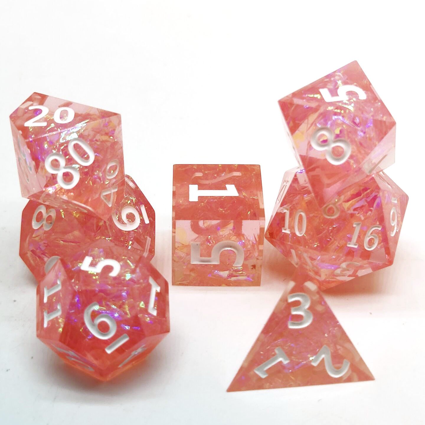 2022 Custom Logo Dnd Polyhedral Rpg Resin Dice set Sharp Edge Dice for Role Playing Game