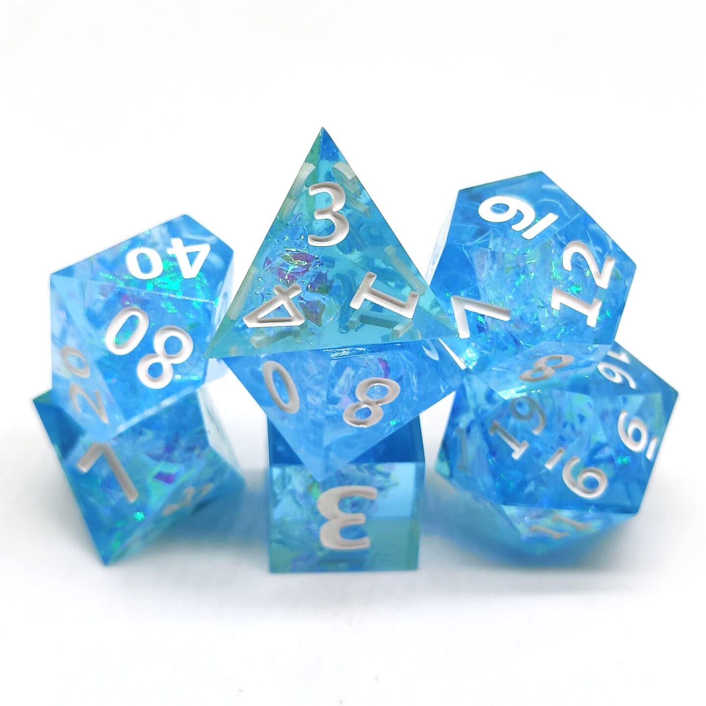 2022 Custom Logo Dnd Polyhedral Rpg Resin Dice set Sharp Edge Dice for Role Playing Game