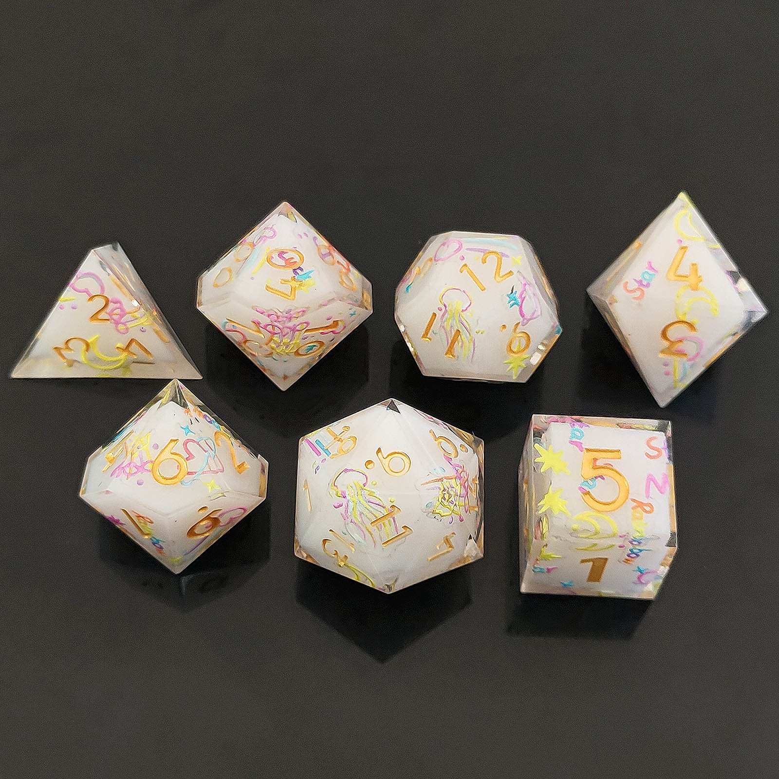 Gorgeous Starry Planet Graffiti Beauty Handmade Resin Dice DND Sharp Edge Dice Set for DND Player