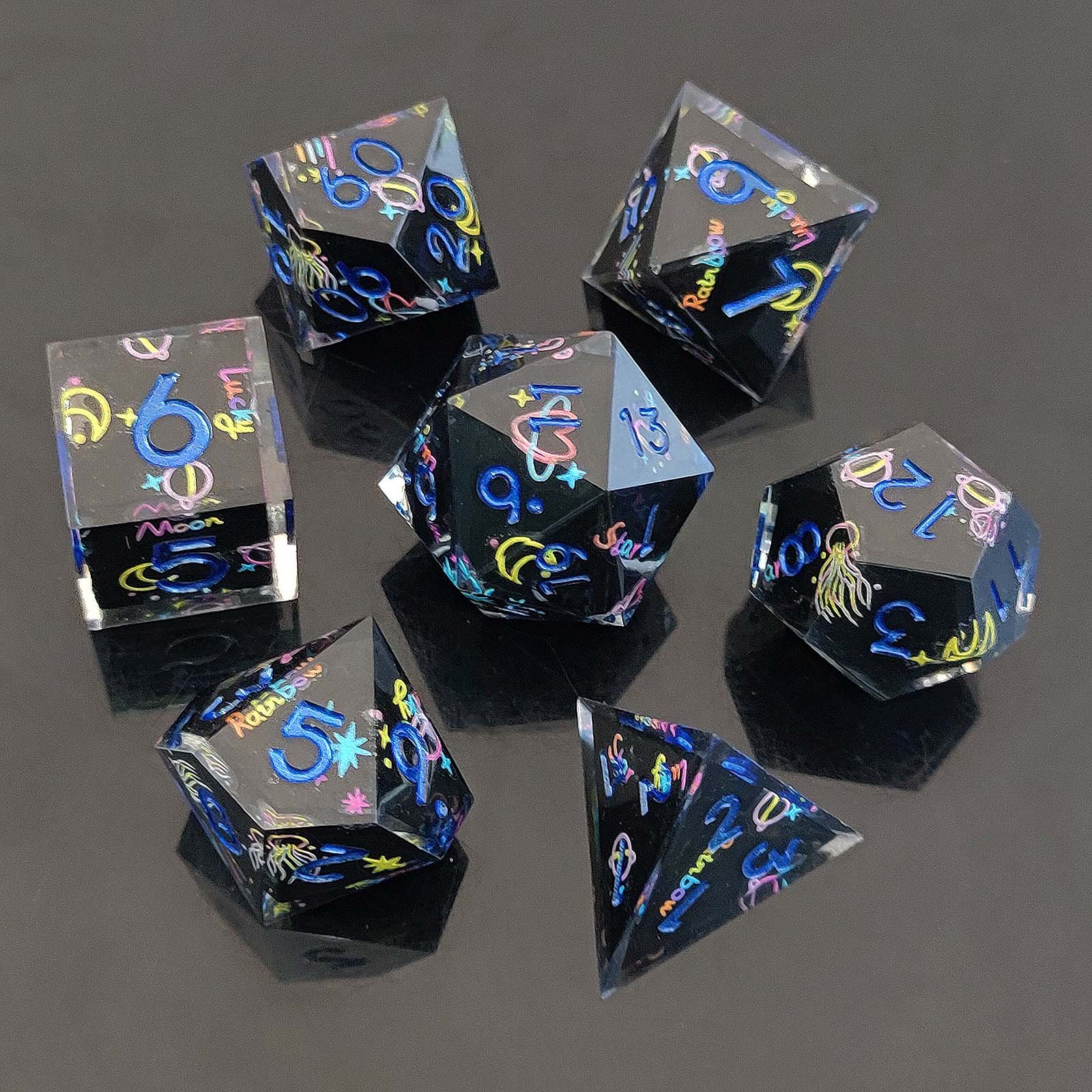 Gorgeous Starry Planet Graffiti Beauty Handmade Resin Dice DND Sharp Edge Dice Set for DND Player