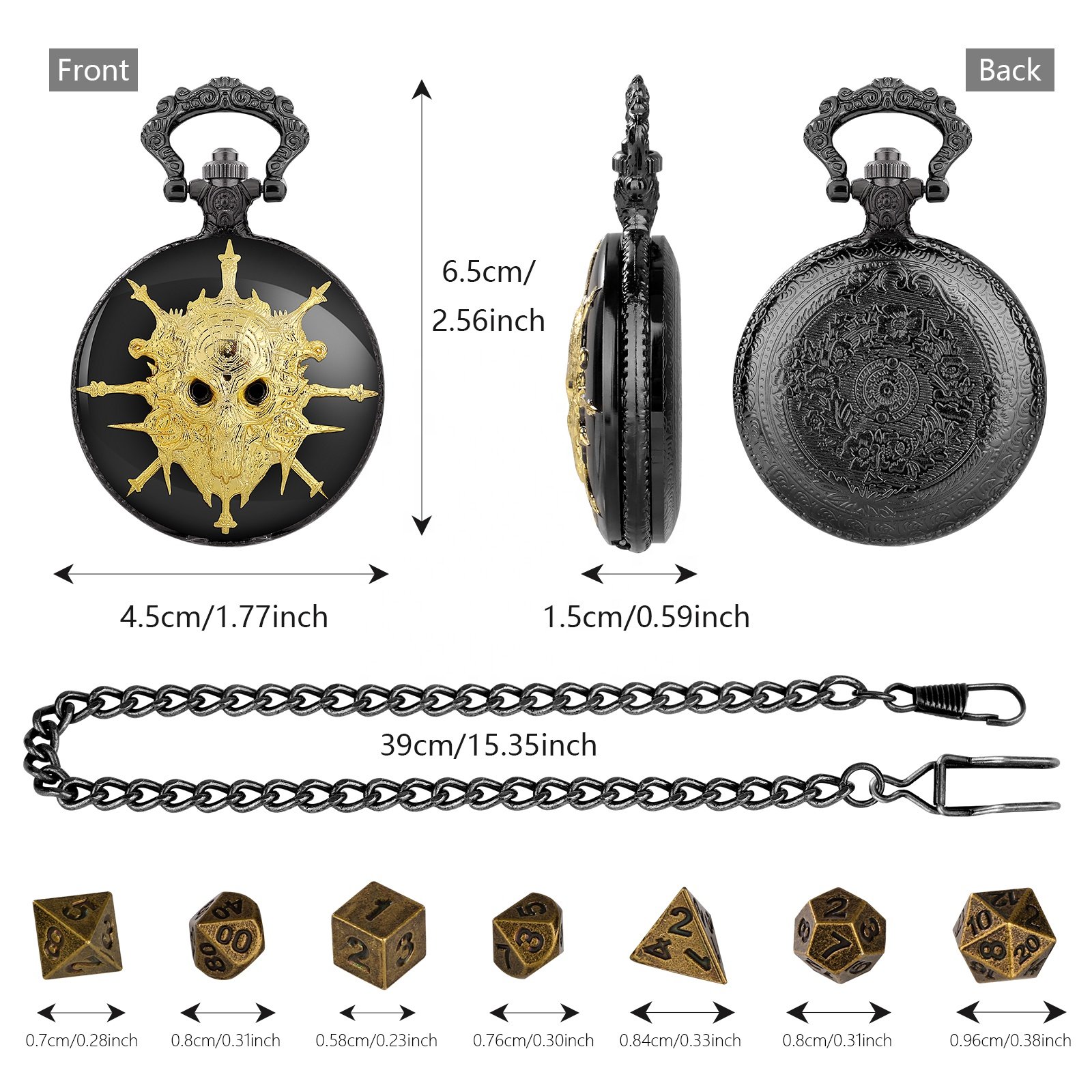 Noble Black Sword of Death Dice Storage Old Pocket Watch Dice Case Box for DND Gamer