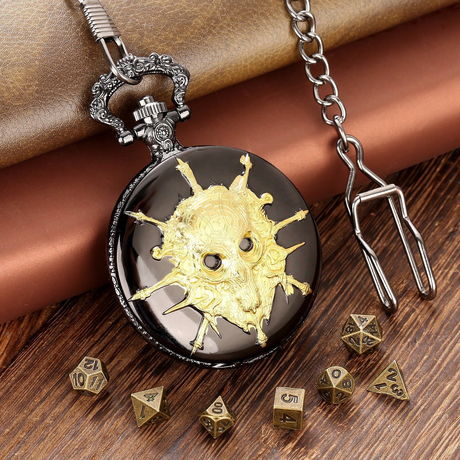 Noble Black Sword of Death Dice Storage Old Pocket Watch Dice Case Box for DND Gamer