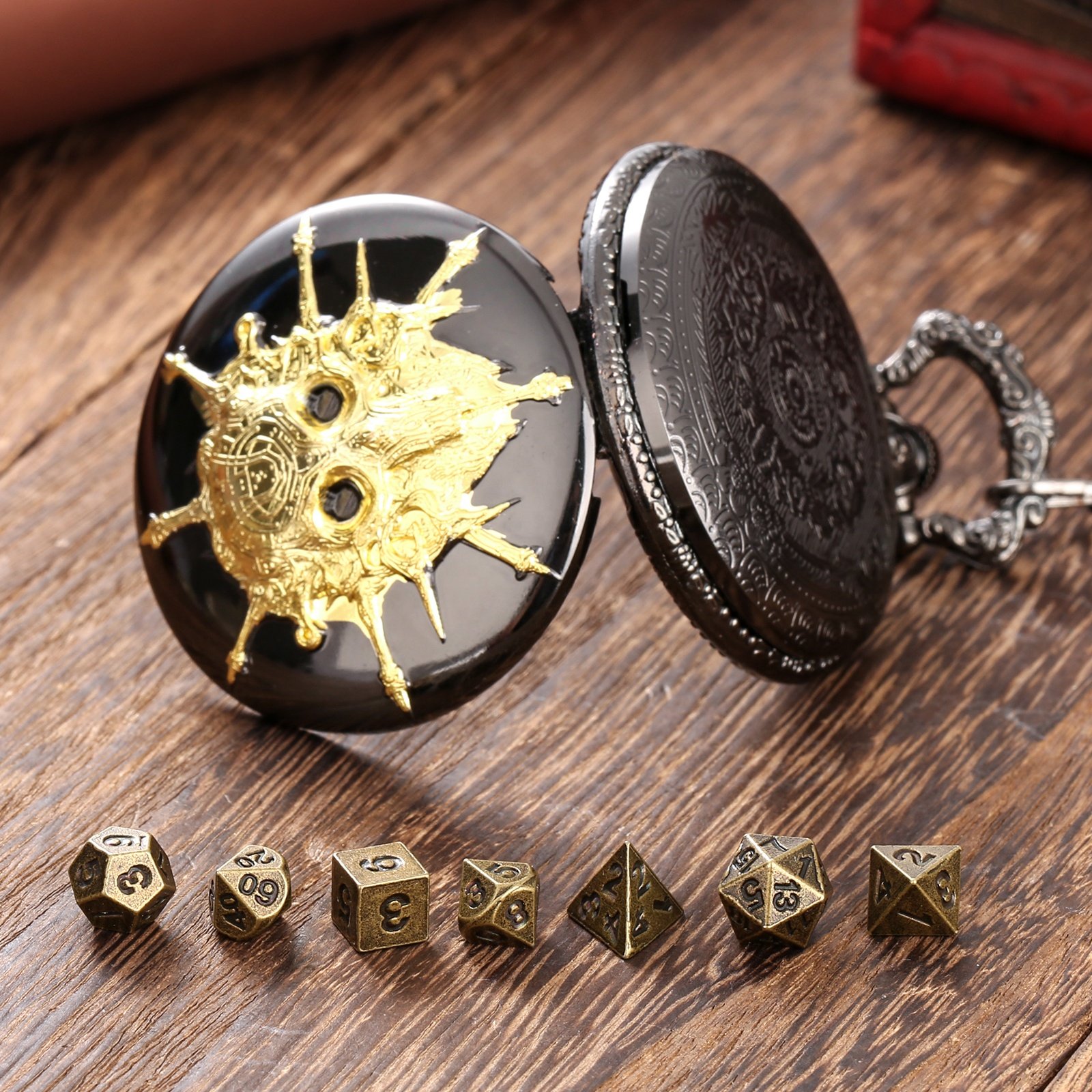 Noble Black Sword of Death Dice Storage Old Pocket Watch Dice Case Box for DND Gamer