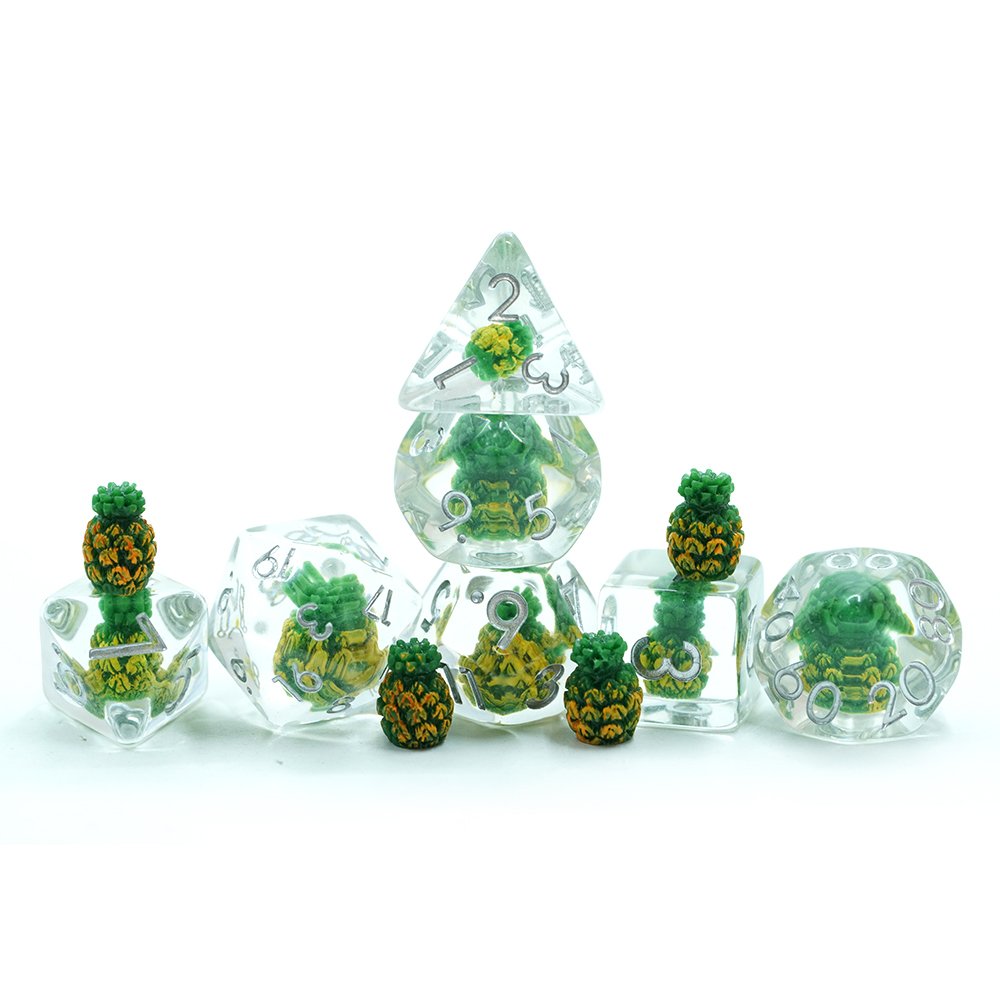 DND transparent resin dice, multi-faceted soft edged pineapple toy resin dice