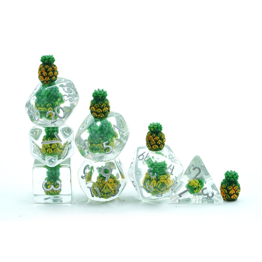 DND transparent resin dice, multi-faceted soft edged pineapple toy resin dice