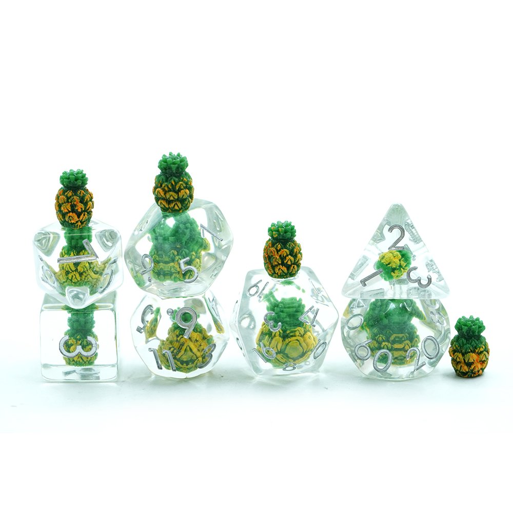 DND transparent resin dice, multi-faceted soft edged pineapple toy resin dice