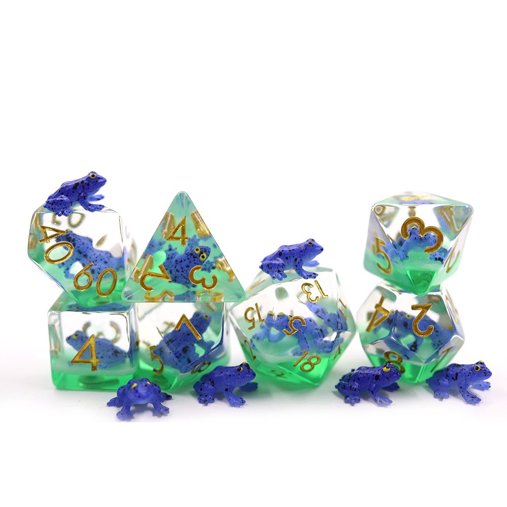 Dice Custom Resin Polyhedral Plastic Blue frog inclusion Dnd Game Dice Set