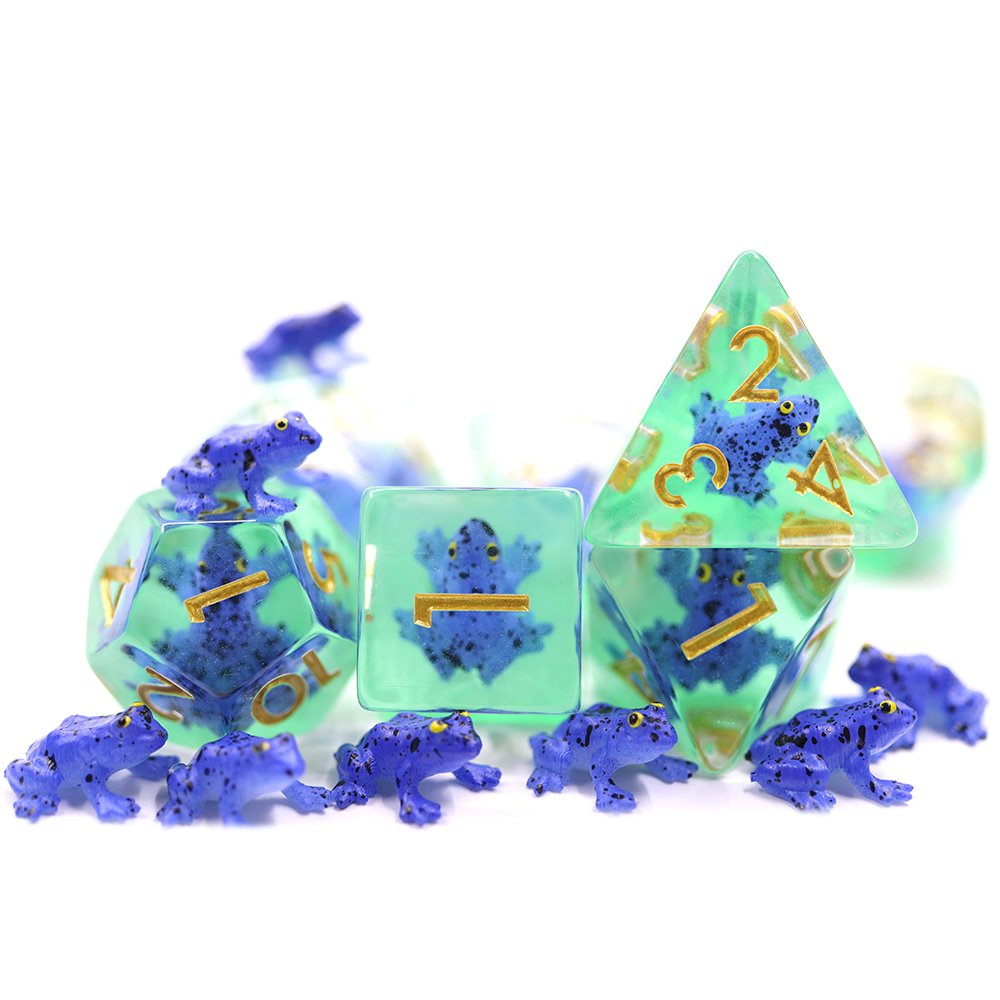 Dice Custom Resin Polyhedral Plastic Blue frog inclusion Dnd Game Dice Set