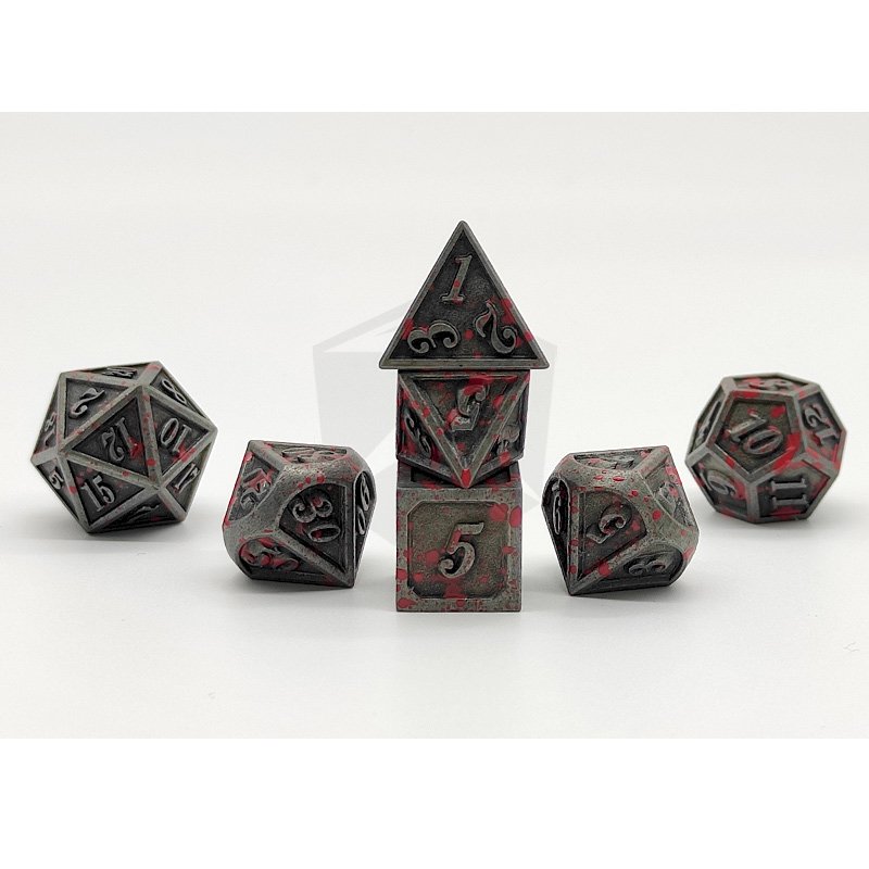 Bloodstained Metal DND Dice Set Antique Iron Blood Metal D&D Dice Set Metal Polyhedral Dice For Dungeons and Dragons TTRPG Gifts