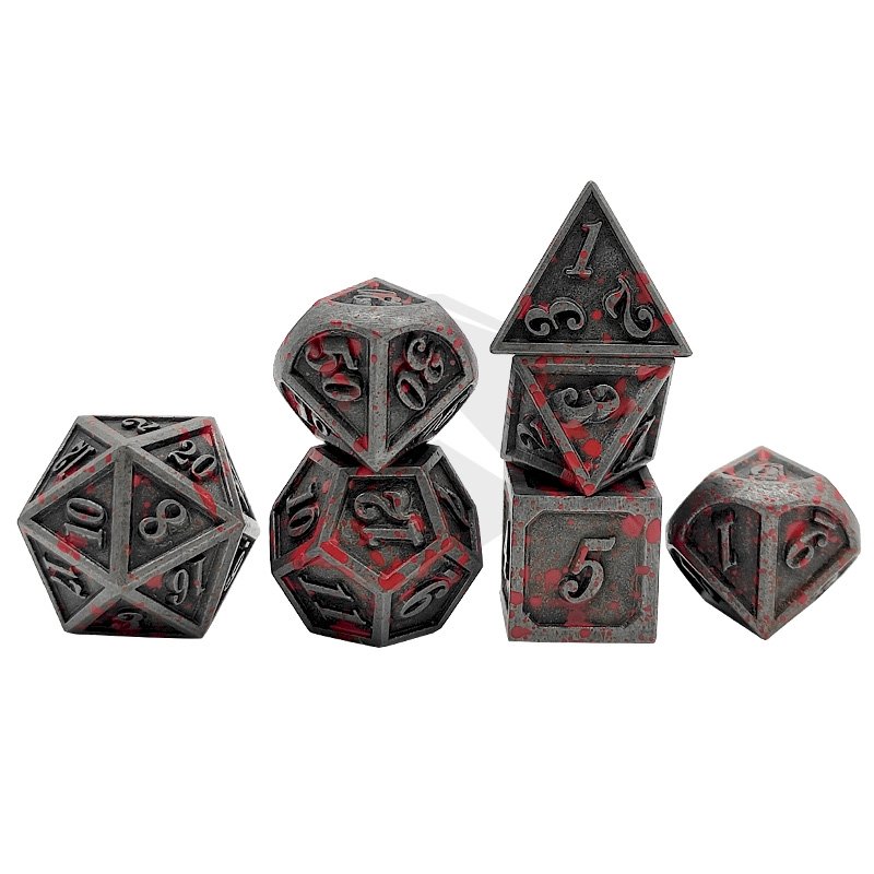 Bloodstained Metal DND Dice Set Antique Iron Blood Metal D&D Dice Set Metal Polyhedral Dice For Dungeons and Dragons TTRPG Gifts