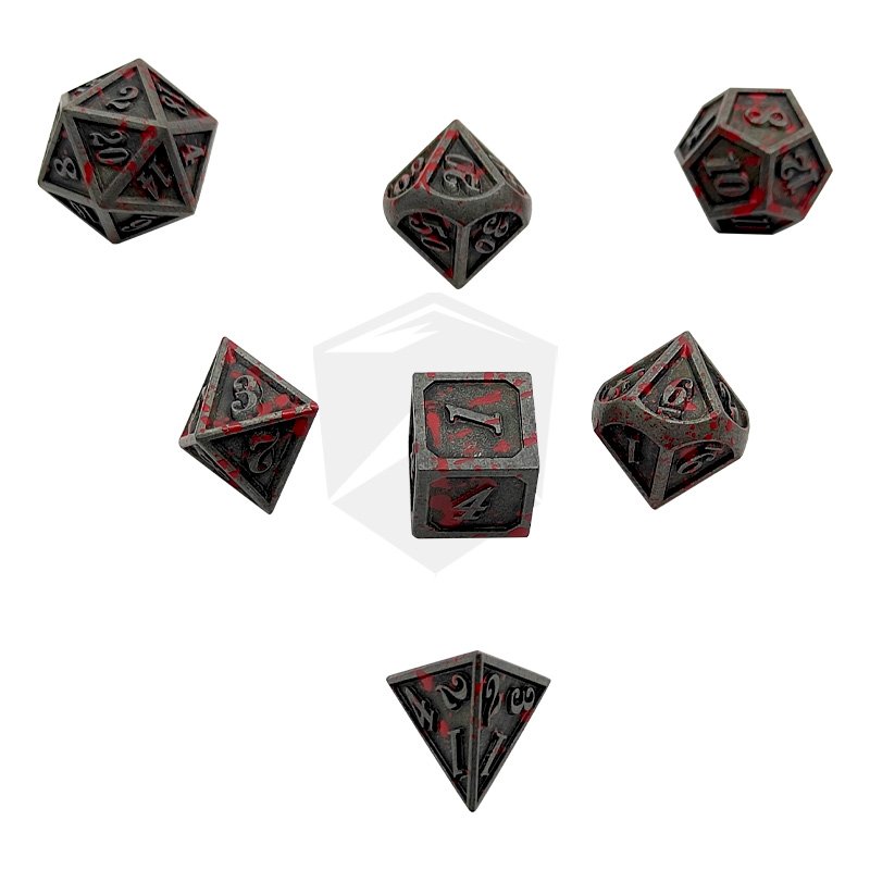 Bloodstained Metal DND Dice Set Antique Iron Blood Metal D&D Dice Set Metal Polyhedral Dice For Dungeons and Dragons TTRPG Gifts