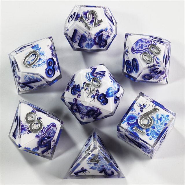 Mini Planetl Handmade Polyhedral RPG Board Game Set Dragon and Dungeon DND Dice with Sharp Edge Resin Porcelain Material