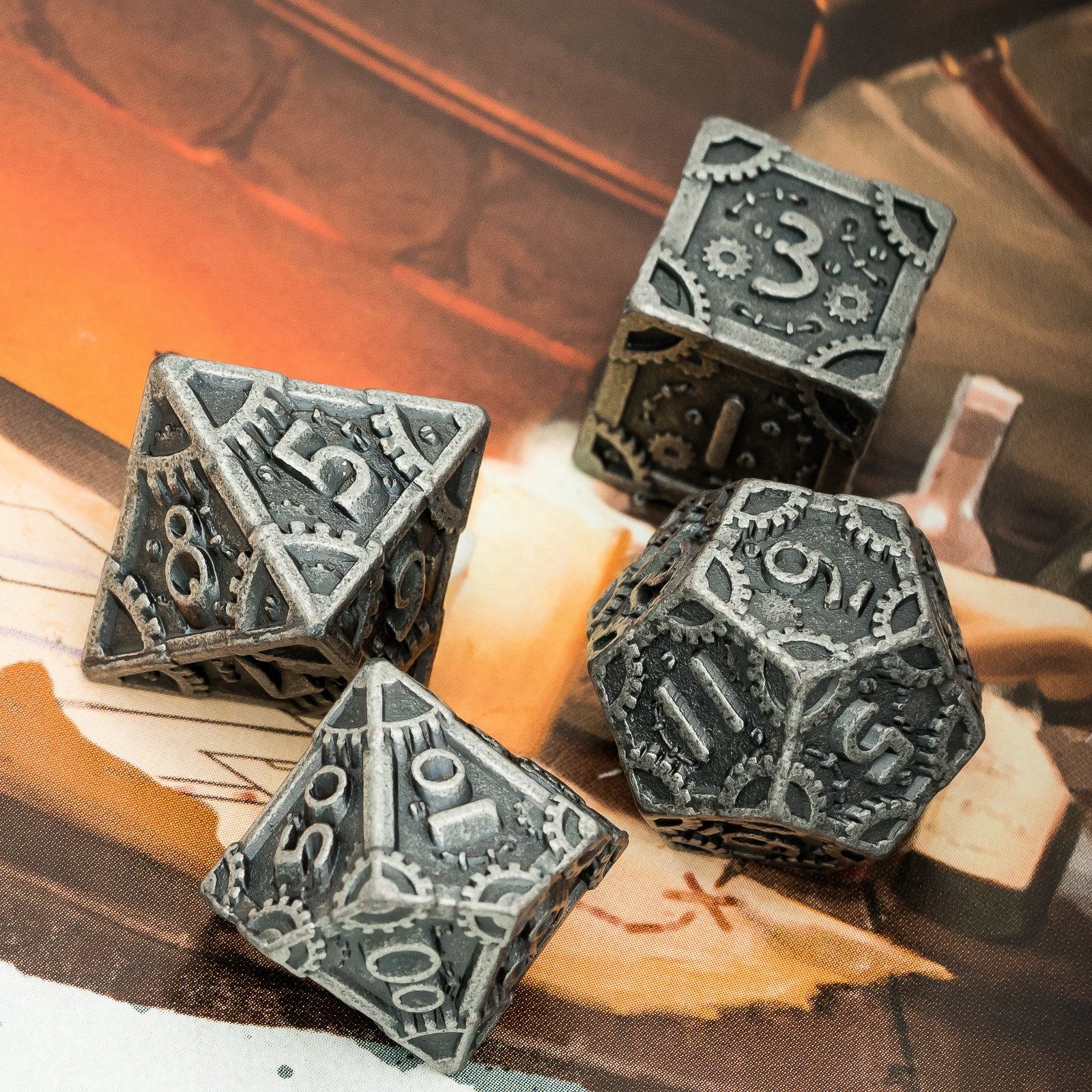 Udixi Metal Polyhedral RPG Dungeons and Dragons custom logo Dice Set Barrel Plating