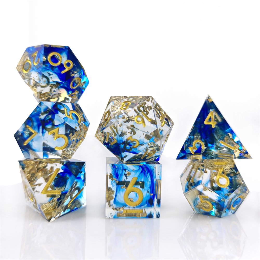 Resin Dice for Dungeons and Dragon RPG Board Game Sharp Edge Dice 7pcs Transparent Blue Sequin Resin Dice