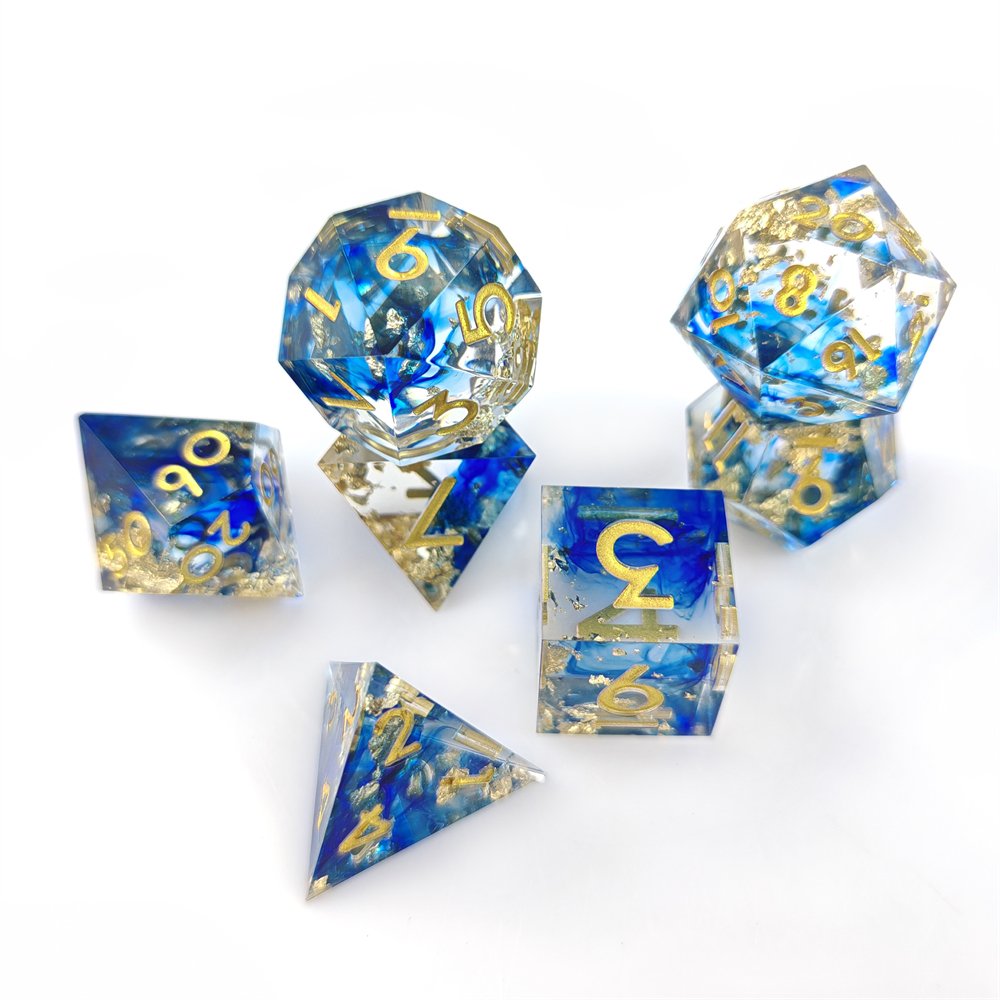 Resin Dice for Dungeons and Dragon RPG Board Game Sharp Edge Dice 7pcs Transparent Blue Sequin Resin Dice