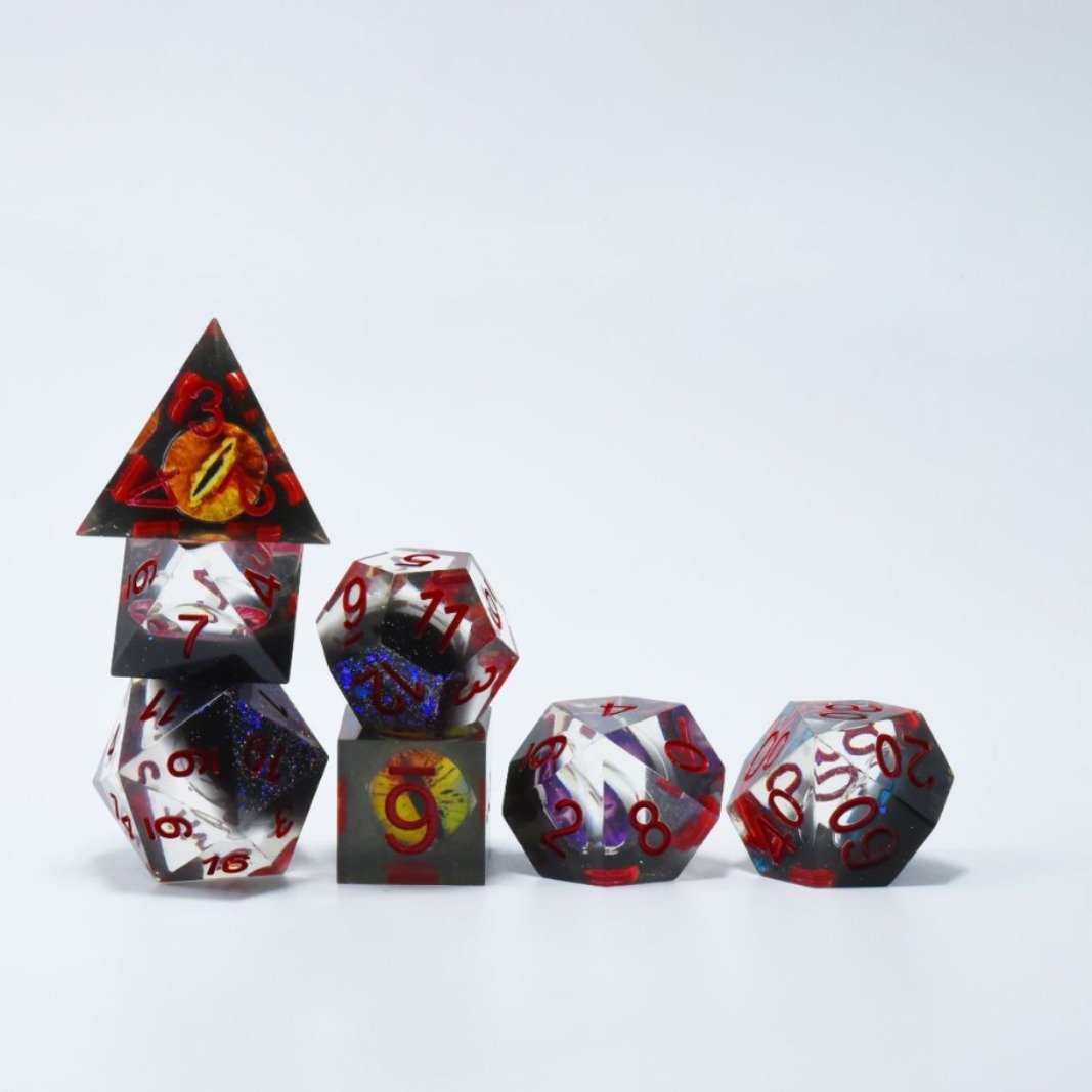 Custom Clear Resin Dice Set With Gold Leaf Color Dnd Dice Set With Gold Digital Engraved Logo