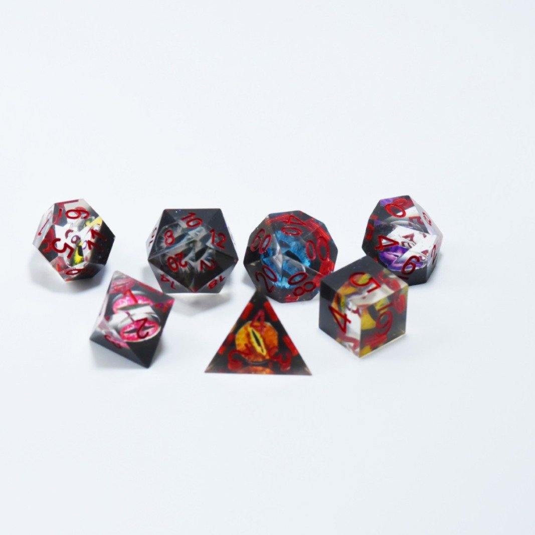 Custom Clear Resin Dice Set With Gold Leaf Color Dnd Dice Set With Gold Digital Engraved Logo