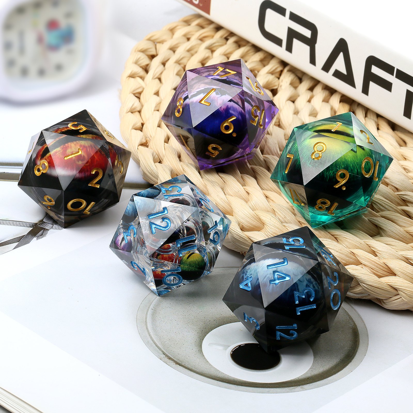 Floating eyeball 33mm Large D20 Dice Set Dragon Eye DnD Game Dice 20 Sided Bulk Dice Resin Metal for Board Role-Playing Games