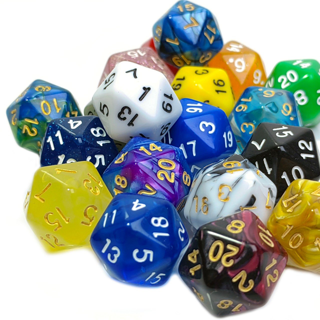 Wholesale double colors D20 Bulk DND Game Board Game Transparent custom cubes Polyhedral Acrylic Dice for RPG MTG Board Game