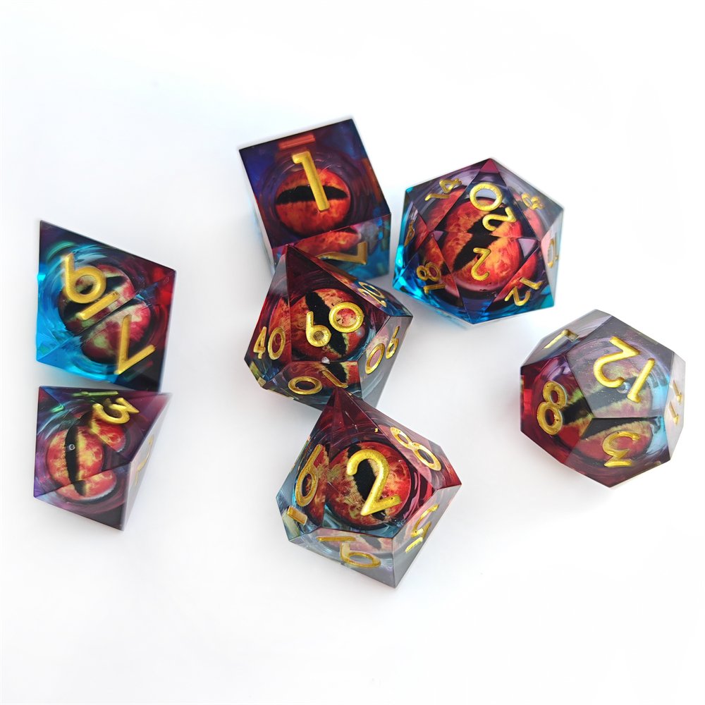 7pcs Polyhedral D4-D20 Resin DND Dice Set for Dungeons and Dragons RPG Board Game Custom Liquid Core Dragon Eye Dice