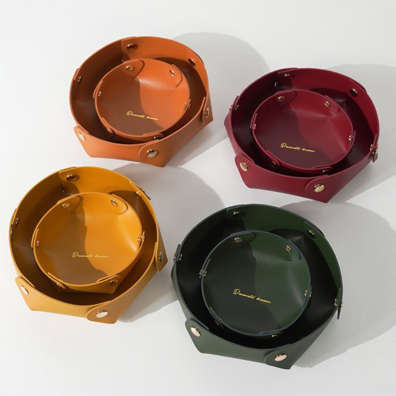 Custom Logo Foldable Leather Tray Holder Bathroom Mini Circular Table Serving Tray Keys Storage for Home Decor Dice Jewelry