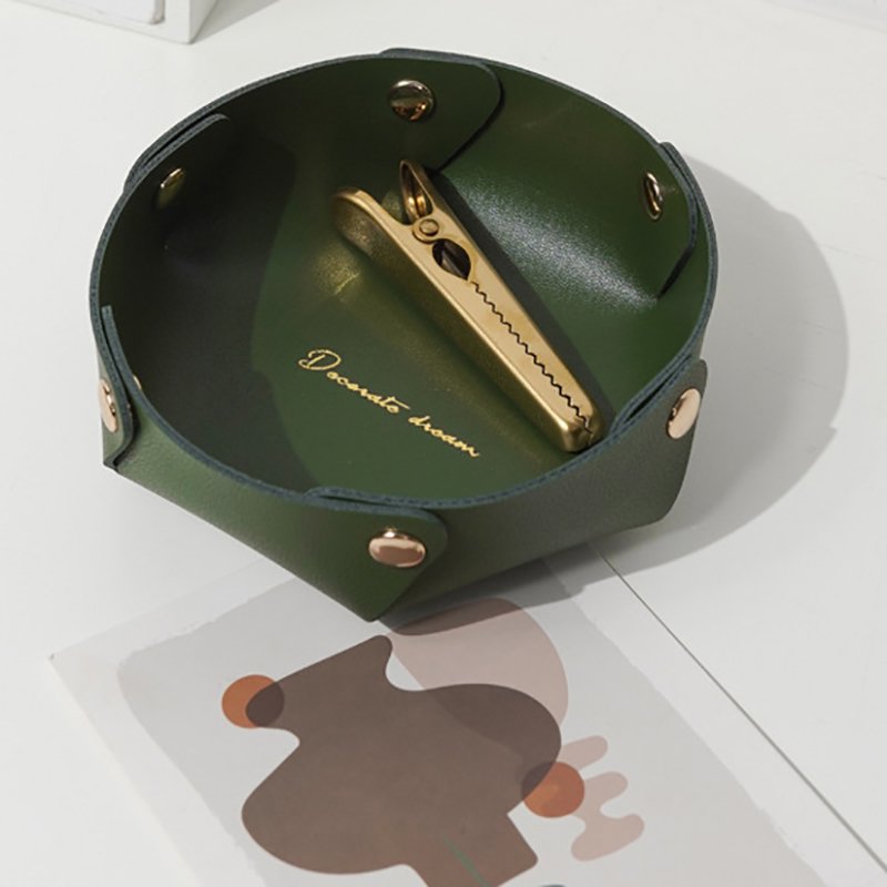 Custom Logo Foldable Leather Tray Holder Bathroom Mini Circular Table Serving Tray Keys Storage for Home Decor Dice Jewelry