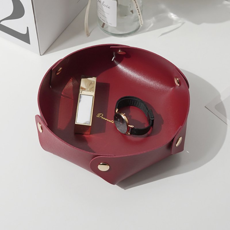 Custom Logo Foldable Leather Tray Holder Bathroom Mini Circular Table Serving Tray Keys Storage for Home Decor Dice Jewelry