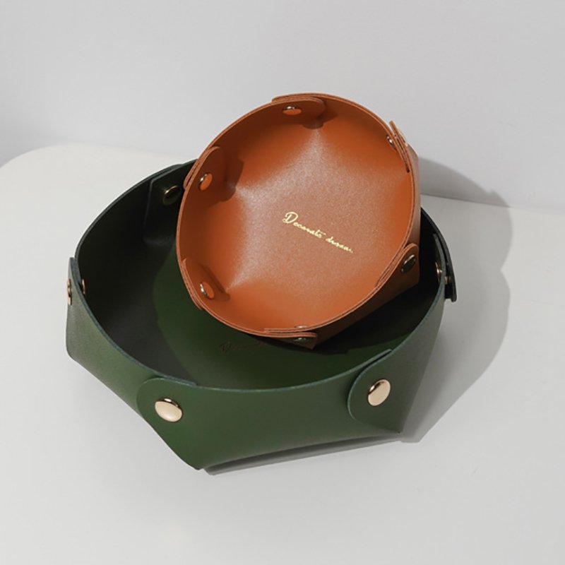 Custom Logo Foldable Leather Tray Holder Bathroom Mini Circular Table Serving Tray Keys Storage for Home Decor Dice Jewelry