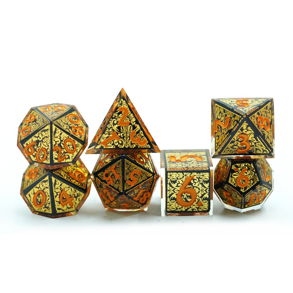 Manufactured Direct Sale Customized Table Games Luxury Polyhedral Dnd Rpg Resin Gold Dnd Dice Sets