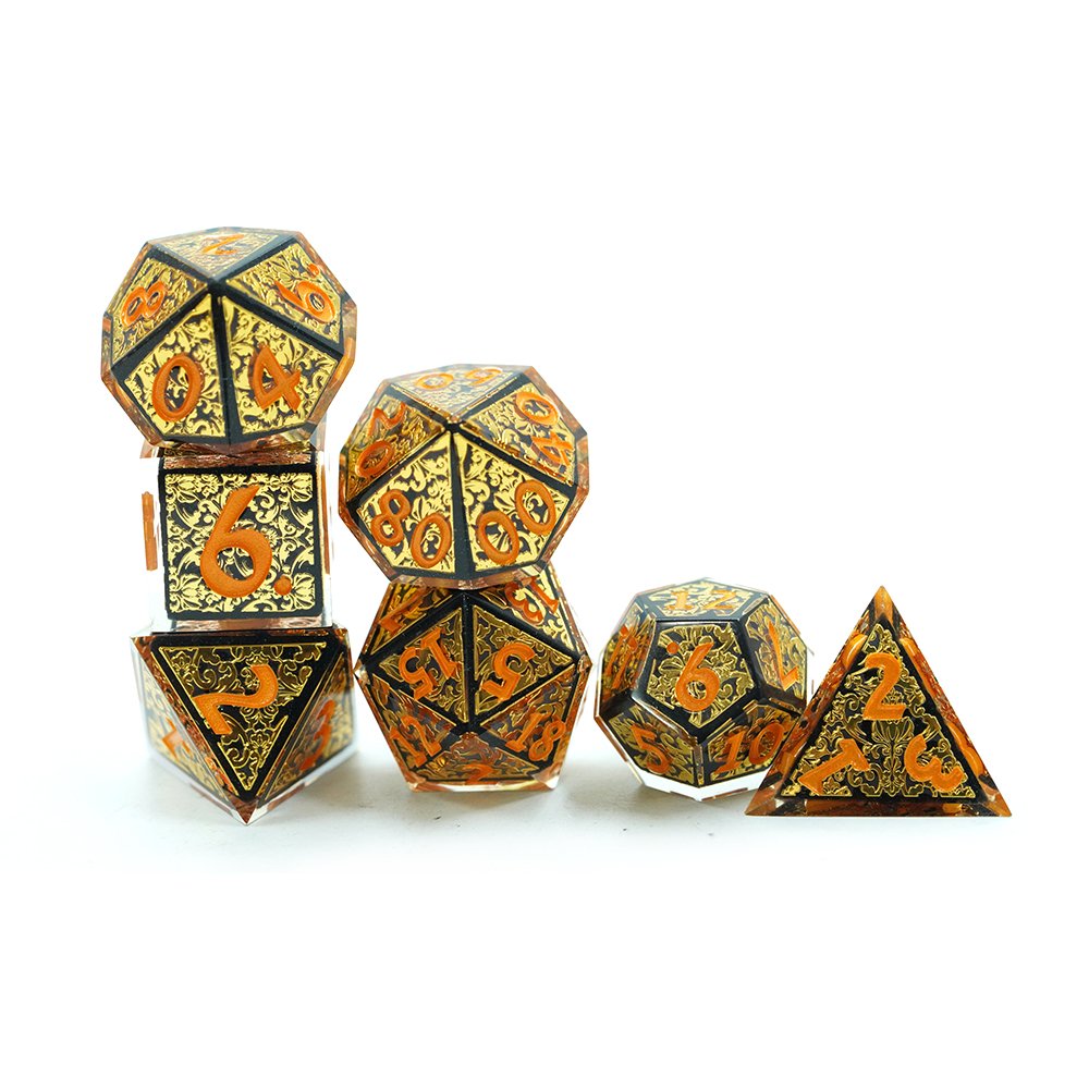 Manufactured Direct Sale Customized Table Games Luxury Polyhedral Dnd Rpg Resin Gold Dnd Dice Sets
