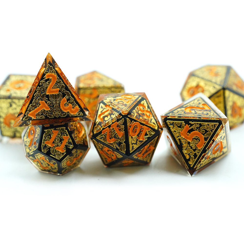 Manufactured Direct Sale Customized Table Games Luxury Polyhedral Dnd Rpg Resin Gold Dnd Dice Sets