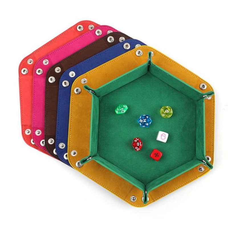 Dice Folding Hexagon Tray w/Red Velvet Rolling for DND Dice Games and Candy Holder Storage