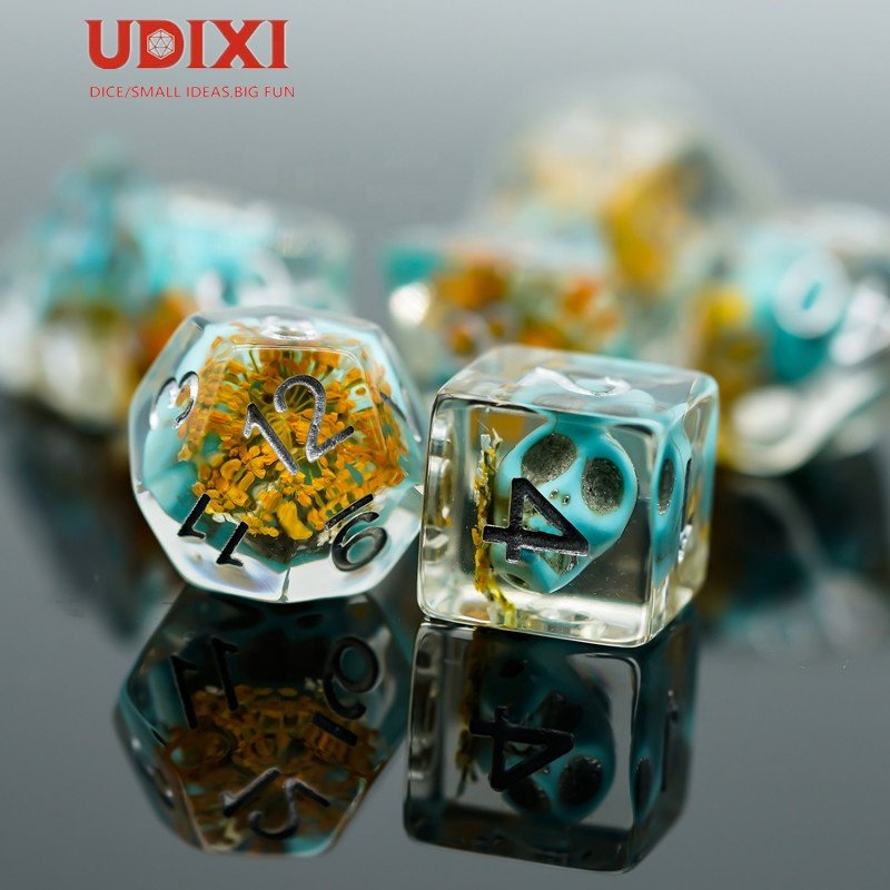 Udixi Polyhedral Resin RPG Dungeons and Dragons Plastic Dice with Skull&Flower